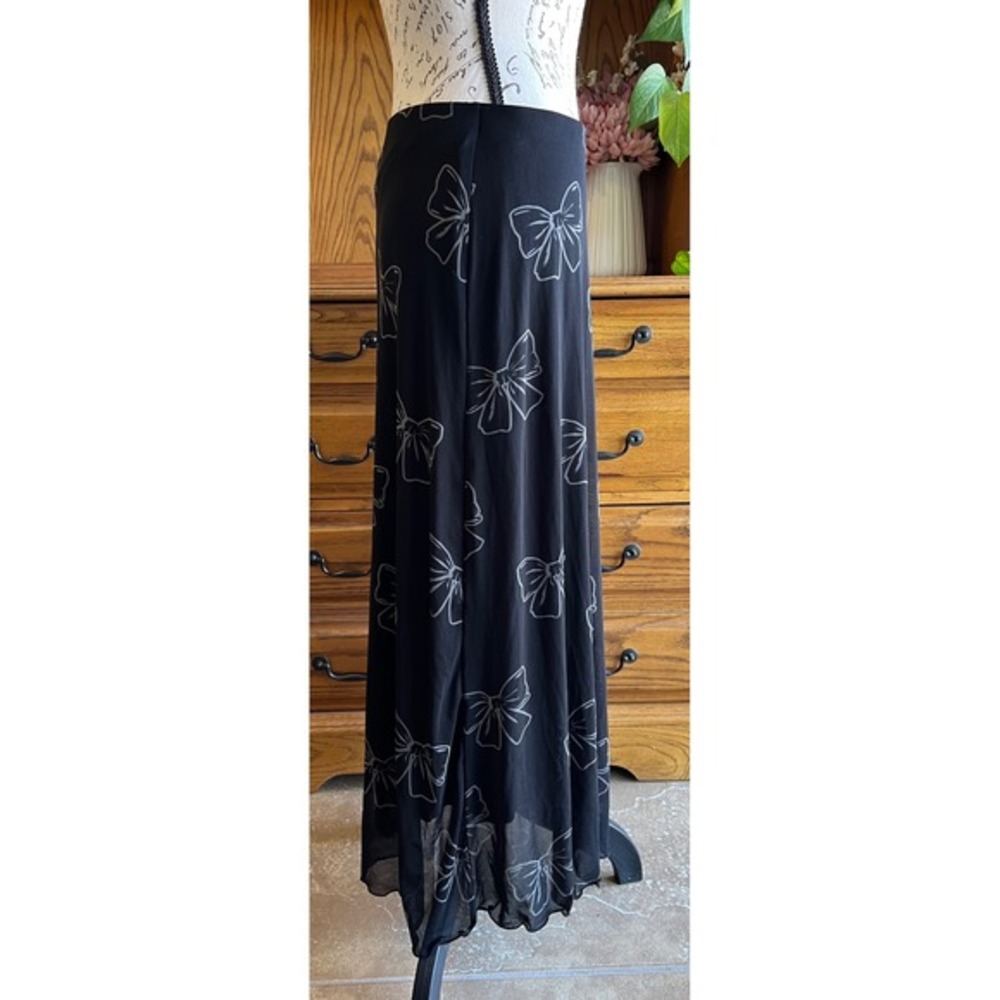 Cosmic Aura Black Bow Print Mesh Maxi Skirt Whimsygoth Goth Size Medium - Picture 2 of 6